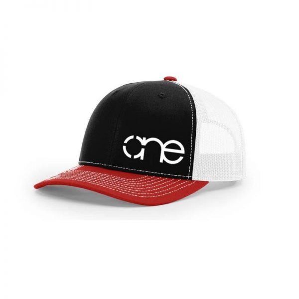 One, Black, White and Red Trucker Hat by Richardson One, Black, White and Red Trucker Hat by Richardson