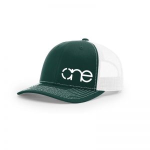 One, Dark Green and White Trucker Hat by Richardson