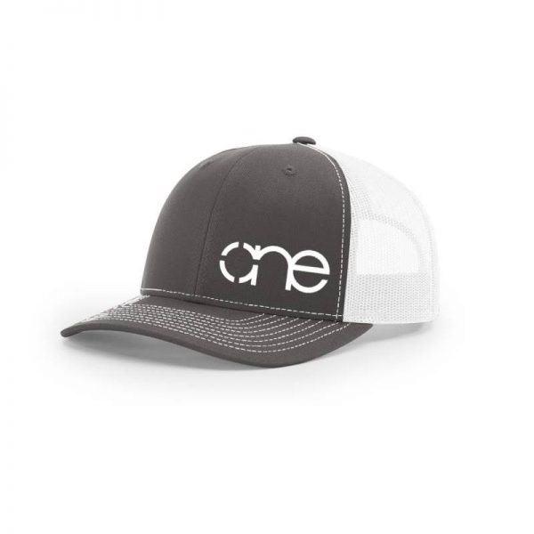 One, Medium Grey and White Trucker Hat by Richardson.