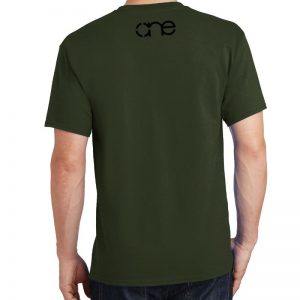 Men's Olive Green Armor Christian Tee Shirt in Black, Back.