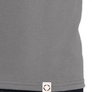 Medium Grey One shirt with woven label close up.