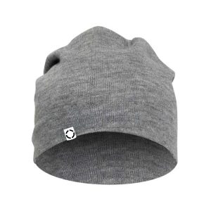 Heather Gray One Way Truth Life Slouch Beanie with Woven Label, Front View.