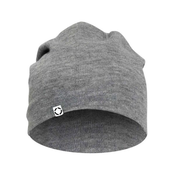 Heather Gray One Way Truth Life Slouch Beanie with Woven Label, Front View.