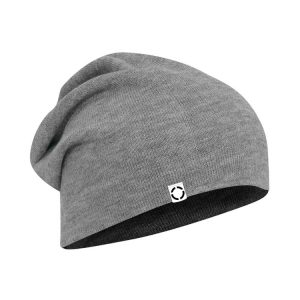 Heather Gray One Way Truth Life Slouch Beanie with Woven Label, Side View.