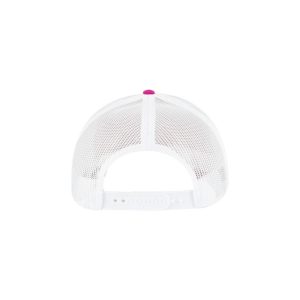 Hot Pink and White "One" Trucker Hat with Neon Pink logo, snapback, rear of cap.