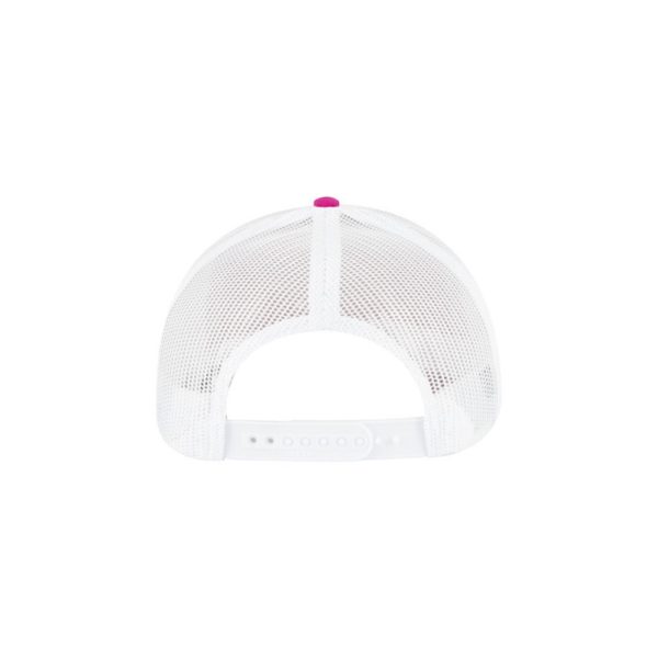 Hot Pink and White "One" Trucker Hat with Neon Pink logo, snapback, rear of cap.