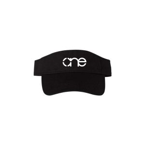 Black "One" Visor with White logo, hook & loop closure.