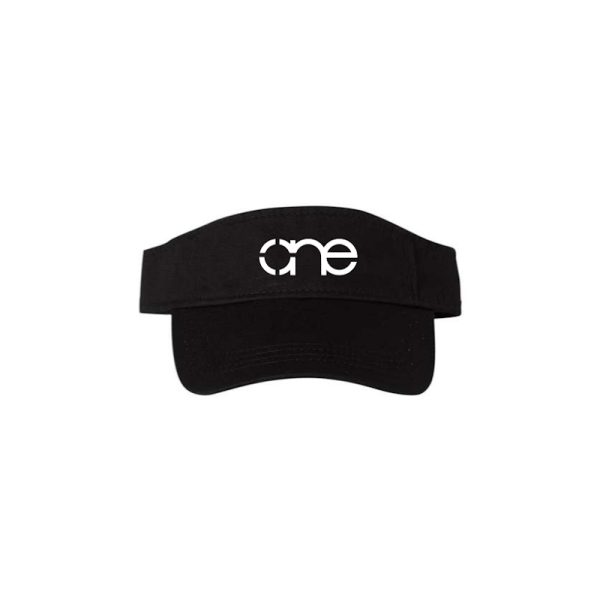 Black "One" Visor with White logo, hook & loop closure.