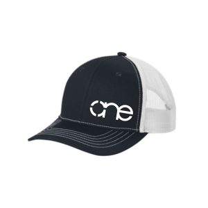 Rich Navy Blue and White Youth "One" Trucker Hat with White logo, snapback.