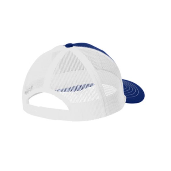 Patriot Blue and White Youth "One" Trucker Hat with White logo, snapback, rear of cap.