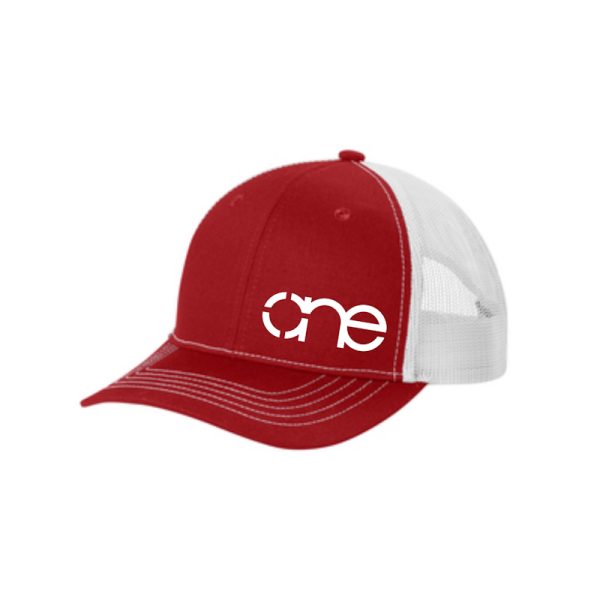 Red and White Youth "One" Trucker Hat with White logo, snapback. Red and White Youth "One" Trucker Hat with White logo, snapback.