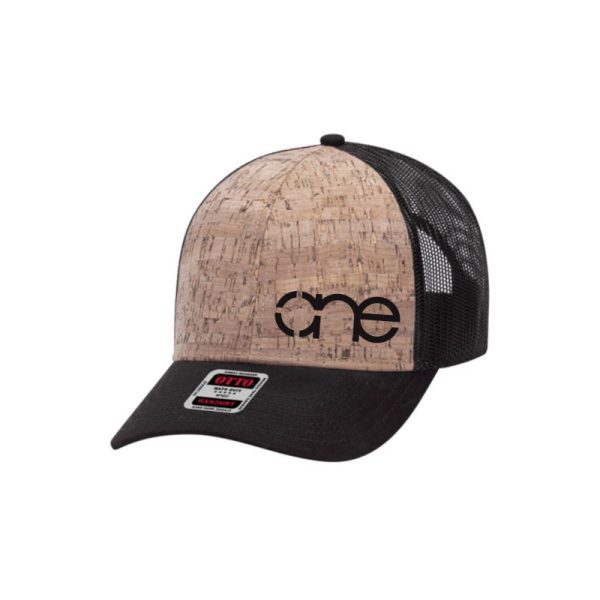 Cork and Black "One" Trucker Hat with Black logo, snapback. Cork and Black "One" Trucker Hat with Black logo, snapback.
