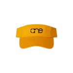 Gold "One" Visor with Black logo, hook & loop closure.