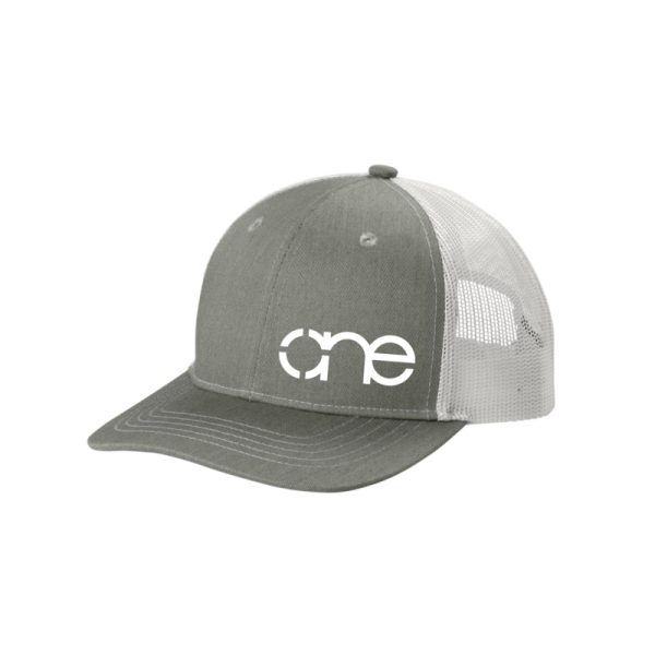Heather Grey and White Youth "One" Trucker Hat with White logo, snapback. Heather Grey and White Youth "One" Trucker Hat with White logo, snapback.