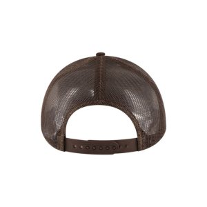 Brown, Cream and Brown "One" Trucker Hat with Brown logo, snapback, back view.