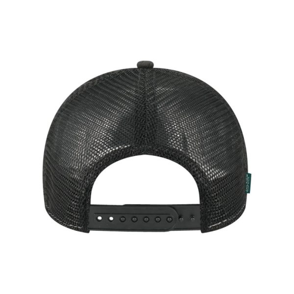 Black, Quilted, 6-Panel Trucker Hat, featuring the "One" logo in Black, structured bill, snap-back closure, back view.