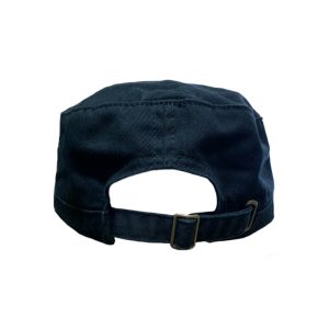 Black adjustable military style cadet cap with the One logo in black, OSFM, back view.