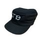 Black adjustable military style cadet cap with the One logo in white, OSFM, side front view.