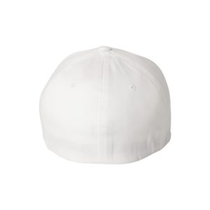 White 6-Panel Flexfit Hat, featuring the "One" logo in grey, structured bill, SM/MD, back view.