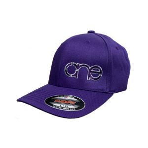 Purple Flexfit Cap with Purple One logo with a White outline, for LG/XL head sizes, side-front view.