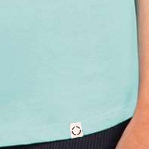 Ladies cancun blue, white woven label view.