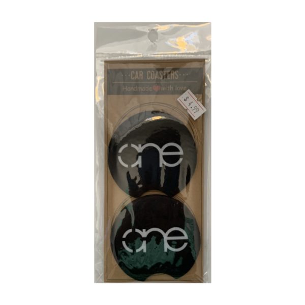 Neoprene One car coasters inside of it's retail package.