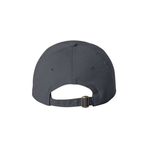 Charcoal Dad Cap with White One Logo side view of the back.