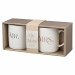 Mr. & Mrs. White Ceramic Coffee Mug Set - Ecclesiastes 4:9 - Display.