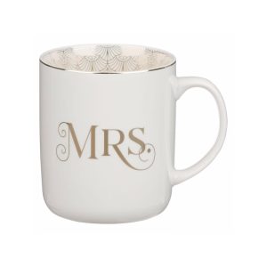 Mr. & Mrs. White Ceramic Coffee Mug Set - Ecclesiastes 4:9 - Mrs. Mug Front.