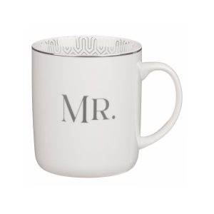 Mr. & Mrs. White Ceramic Coffee Mug Set - Ecclesiastes 4:9 - Mr. Mug Front.