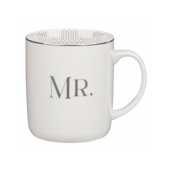 Mr. & Mrs. White Ceramic Coffee Mug Set - Ecclesiastes 4:9 - Mr. Mug Front.