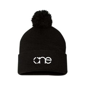 Black One Cuffed Beanie with Pom