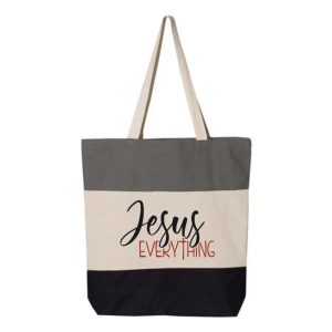 Black, Natural, Light Grey "Jesus Everything" Tri-Color, 100% Cotton Canvas, Tote Bag.