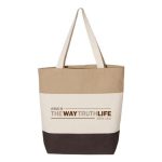 Chocolate Brown, Natural, Khaki "Jesus Is The Way Truth Life" Tri-Color, 100% Cotton Canvas, Tote Bag.
