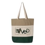 Forest Green, Natural, Khaki "Loved" Tri-Color, 100% Cotton Canvas, Tote Bag.