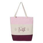 Pink, Natural, Maroon "Faith" Tri-Color, 100% Cotton Canvas, Tote Bag.