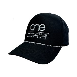Black, Five-Panel (5P) Rope Heritage Fit Cap, featuring the "One Way Truth Life" logo in Black, structured bill, snap-back closure, front view.