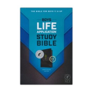 The NLT Boys Life Application Study Leatherlike Indexed Neon and Black Bible.