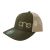 Olive and Light Khaki, Quilted, 6-Panel Trucker Hat, featuring the "One" logo in Light Khaki, structured bill, snap-back closure, front view.