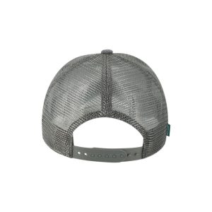 Old Favorite Five-Panel Trucker Cap with Blue Pine Trees, featuring the "OWTL" logo in Charcoal, structured bill, snap-back closure, back view.