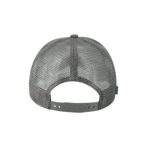Old Favorite Five-Panel Trucker Cap with Blue Pine Trees, featuring the "OWTL" logo in Charcoal, structured bill, snap-back closure, back view.