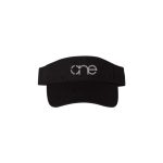 Black, Chino Twill Cotton Visor featuring the "One" logo in Silver, with a structured bill and Hook-and-Loop closure, front view.