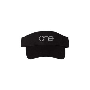 Black, Chino Twill Cotton Visor featuring the "One" logo in Silver, with a structured bill and Hook-and-Loop closure, front view.